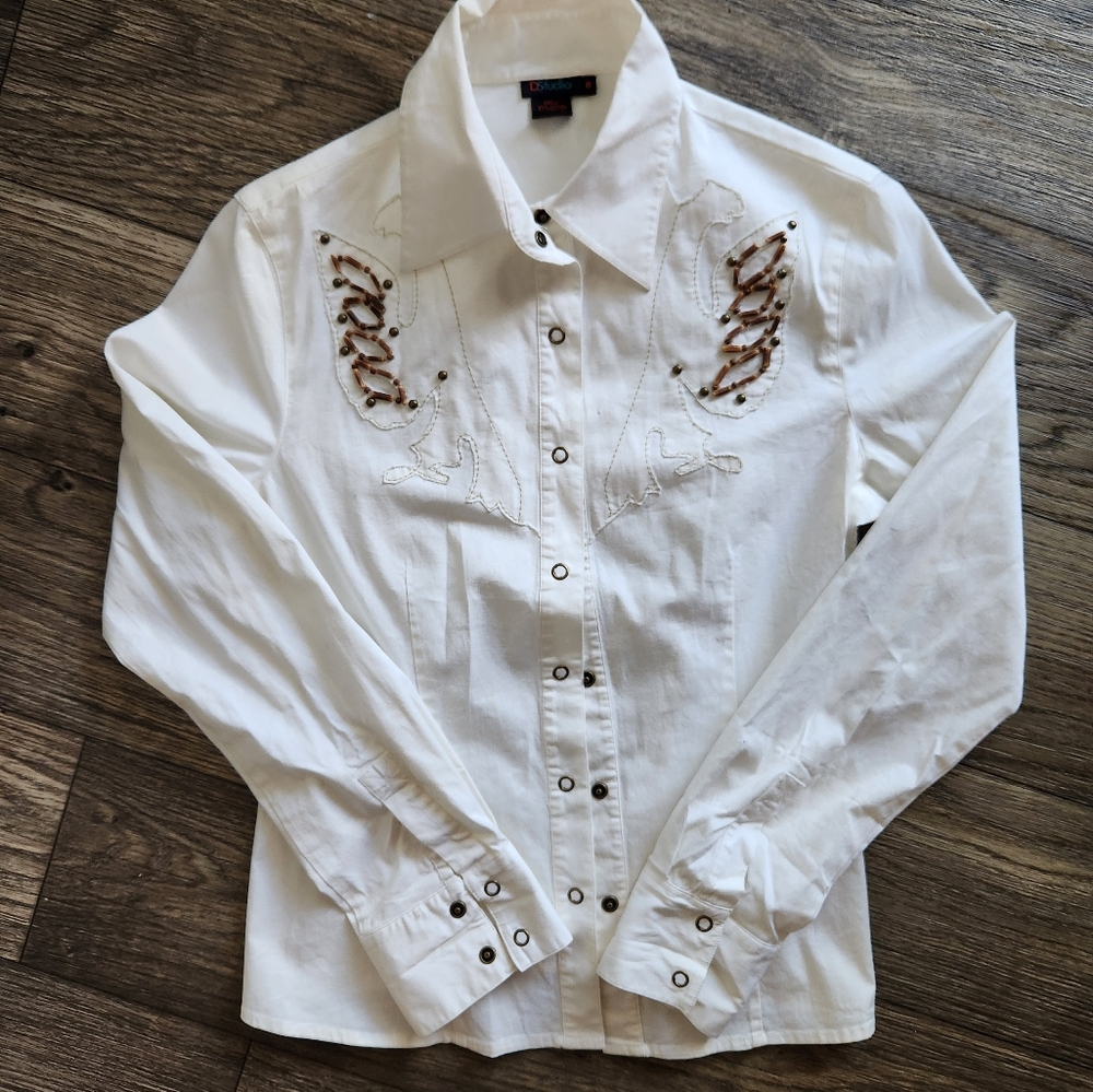 Ivory DStudio Western Embroidered Women's Top Size 8